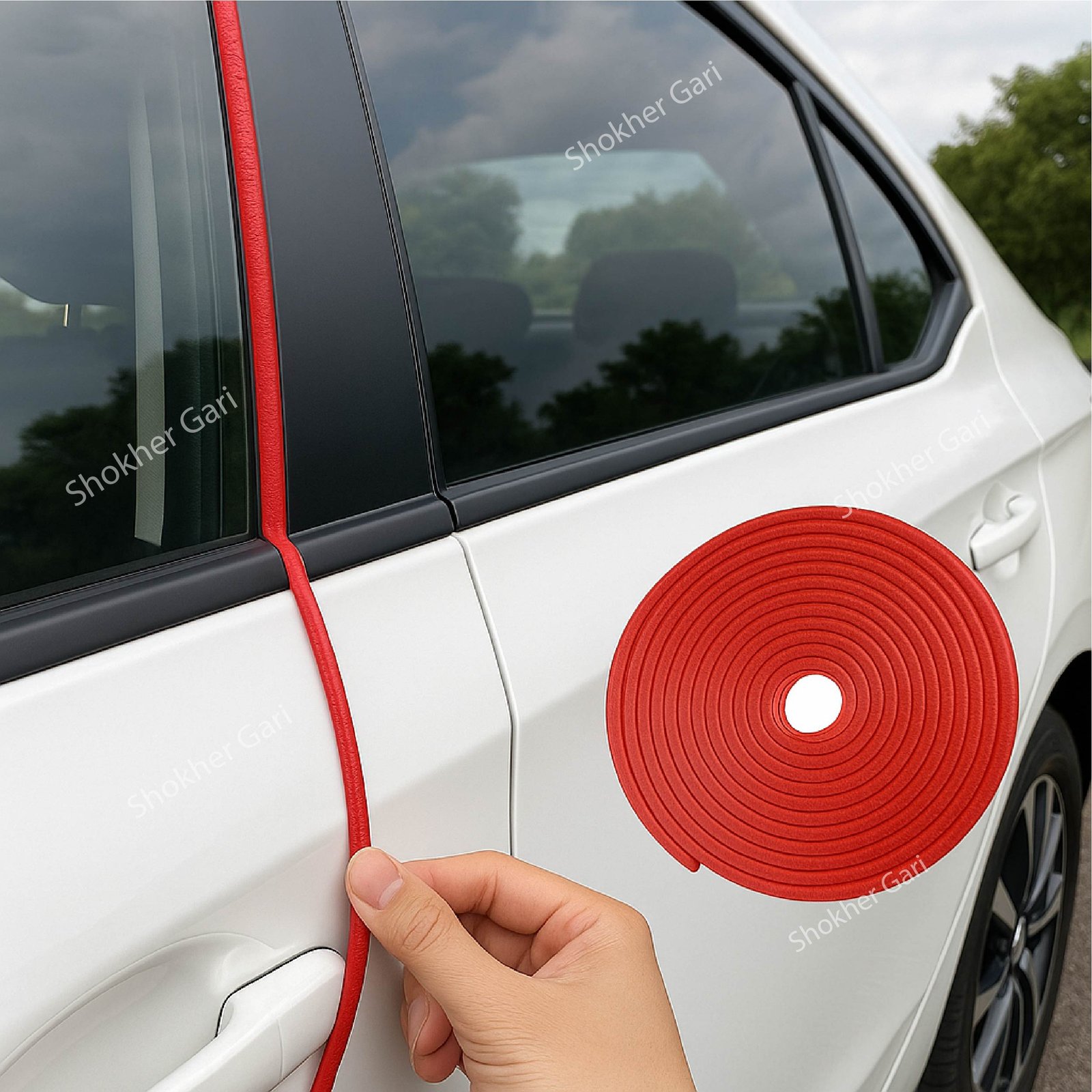 SG31 Car Door Guard Shield 490 TK (1) Car Door Guard Shield - Strong Anti-Scratch Door Edge Guard- 5 Colours Bumper Door Edge Protector for 4 Door 17 Feet / 5 Metre - Image 1
