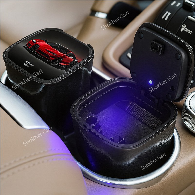Black SG414 Portable Car Ashtray with LED Light 550 TK (1) Portable Car Ashtray with LED Light- Auto Ashtray - Image 1