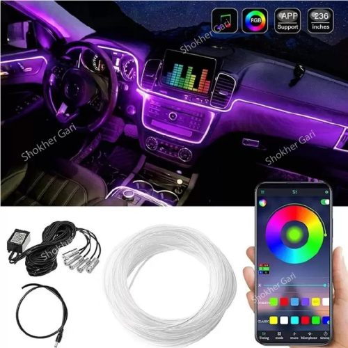 Car Interior Ambeint Stripe Light - RGB Interior Decorative Light (App Controlled) 20 Feet - Image 1