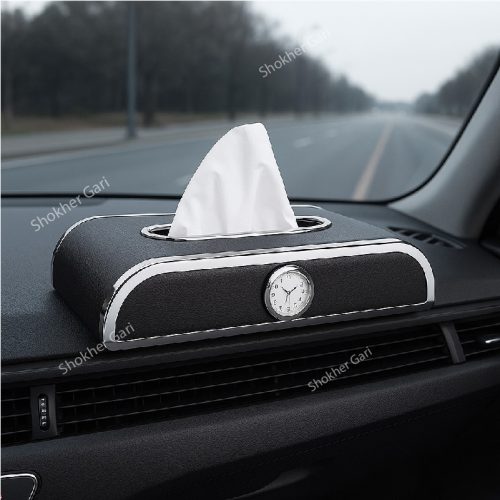 Car Tissue Holder with clock and number plate - 3 in 1 Tissue Box - Image 1