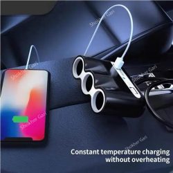 Multifunction Car Sonogoo fast Charging Adaptor - 3 Pin Socket 2 USB Port