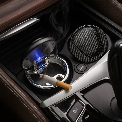 Portable BMW Mini Ashtray Carbon Fiber  LED Ashtray-1 - Image 1