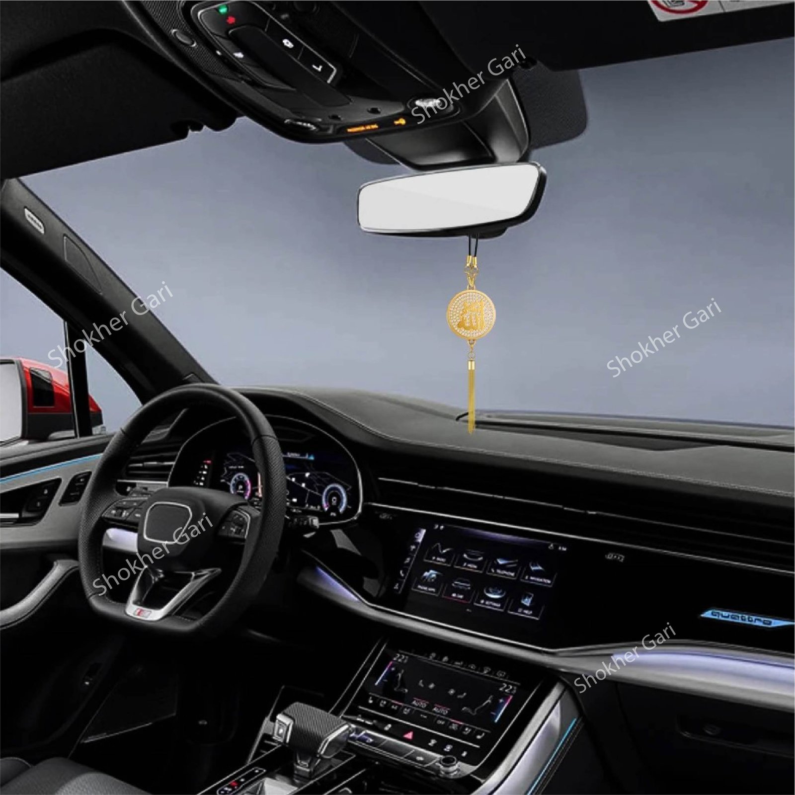 SG857 White stone Allahu Hanging Chain – Rearview Mirror Ornament Allahu-Mohammad ( 2in 1 ) 390 TK (1) White stone Allahu Hanging Chain - Rearview Mirror Ornament Allahu-Mohammad ( 2in 1 ) - Image 1