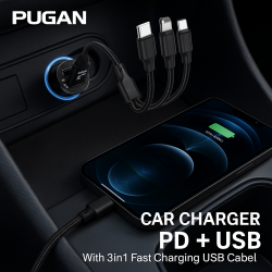 Car 3 in 1 USB+Type C Charger