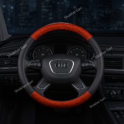 Car Wooden & Black Design Half Steering Cover