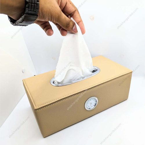 Car Clock Tissue Box  Rectangular  PU Leather - Image 4