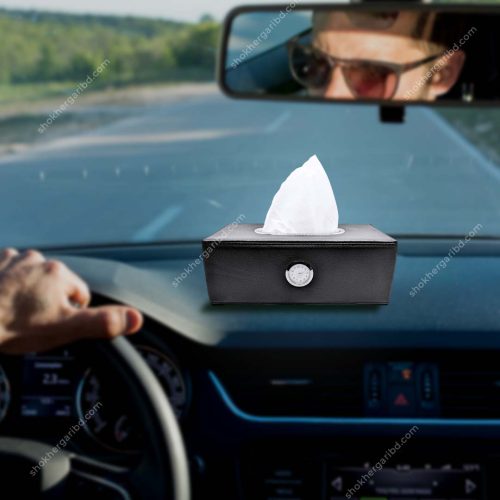 Car Clock Tissue Box  Rectangular  PU Leather - Image 1