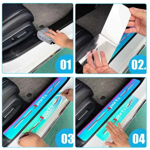 4 Pcs Car Door Sill Scuff Radiant Protector Stickers - Image 2
