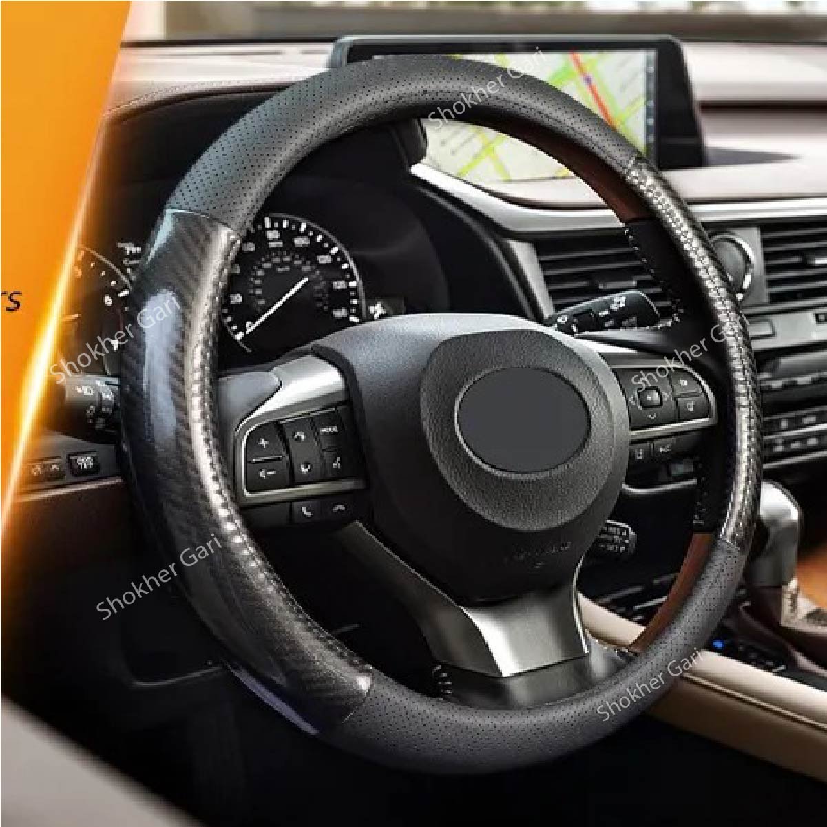 SG963 Matt Carbon Car Steering Wheel Cover 990 TK (2) Matt Carbon Car Steering Wheel Cover - Image 1