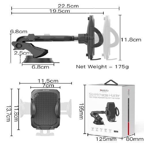 Yesido C111 Car Adjustable Mobile Dash Windshield Clip - Image 6