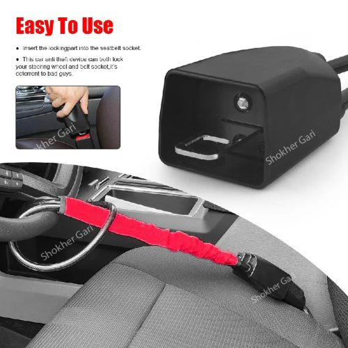 Car Steering Wheel Lock and Seat Belt Anti-Theft Lock with Keys - Image 2