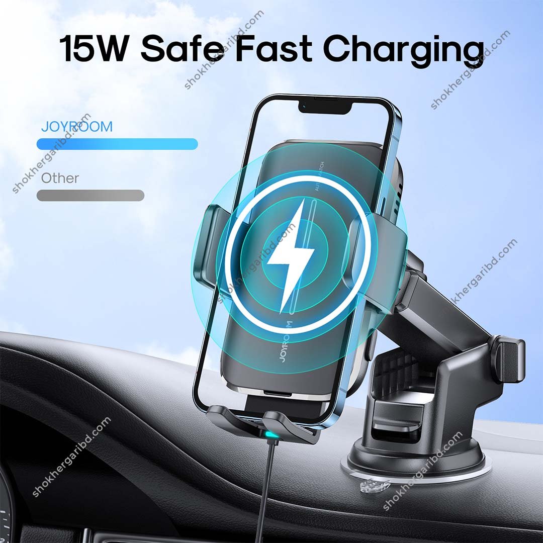 SG1129 - JOYROOM JR-ZS245 Car Dashboard 15W Wireless Charger Phone Holder(Black) – 2390 Taka (9) JOYROOM JR-ZS245 Car Dashboard 15W Wireless Charger Phone Holder(Black) - Image 1