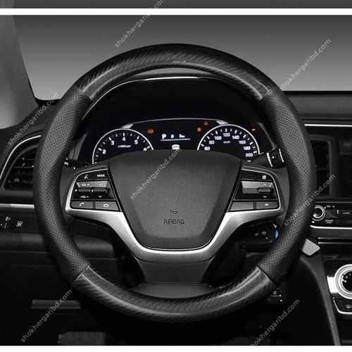 Car Half Carbon Soft Artifitial Leather Universal Steering Wheel Cover - Image 1