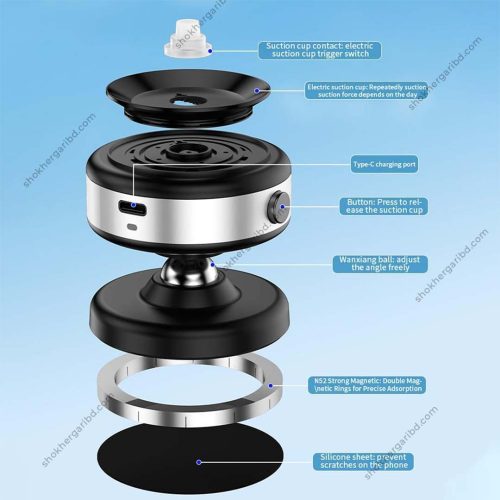 Magnetic Suction Cup Mobile Holder - Vacuum System  Rechargeabl - Image 2
