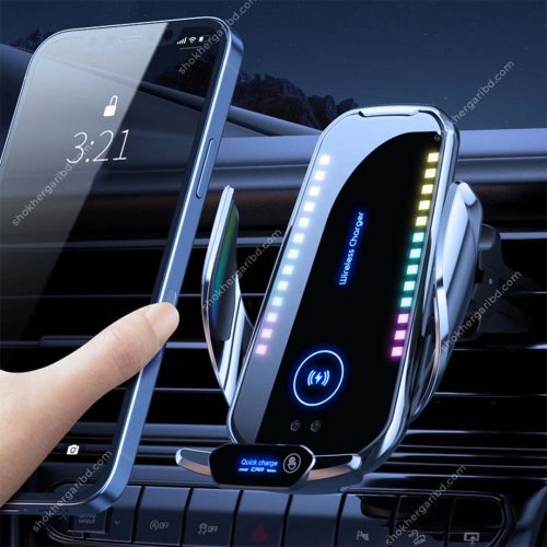 Car Phone Holder Automatic Clamping Wireless Fast Charger Ambient Light Air Vent - Image 1
