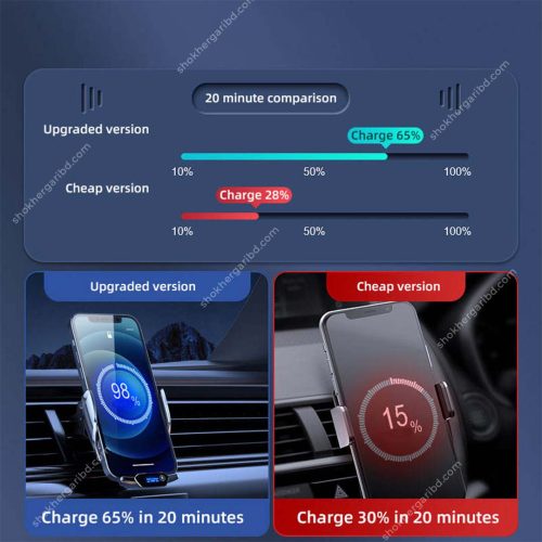 Car Phone Holder Automatic Clamping Wireless Fast Charger Ambient Light Air Vent - Image 2