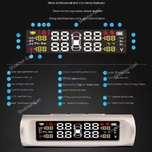 Big Nozzle Solar Power TPMS Car Tire Tyre Air Pressure meter Gauge - Image 6