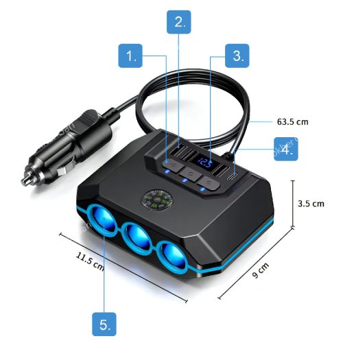 Anchtek 120W Car Cigarette Lighter Adapter USB Fast Charger - Image 3