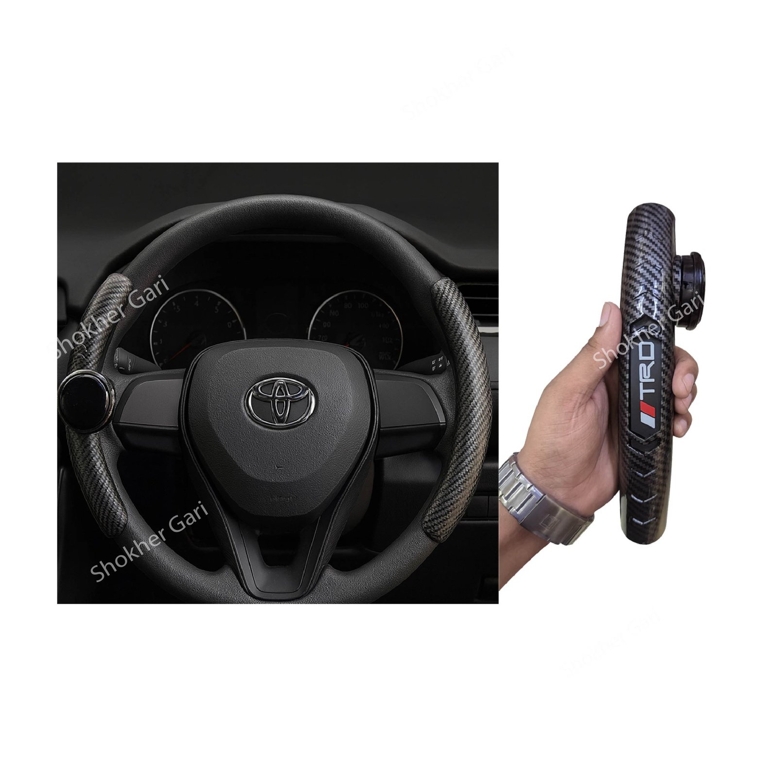 SG1445 (1) TRD Carbon Steering Wheel Cover 2 parts with Laddu - Image 1