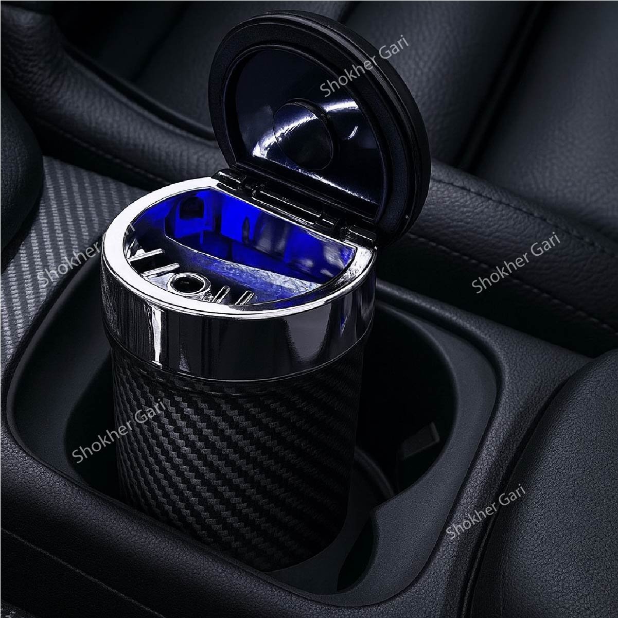 SG1556 Car Ashtray Carbon Fiber Portable Ceramic (With LED) 950 TK (3) Car Ashtray Carbon Fiber Portable Ceramic (With LED) - Image 1